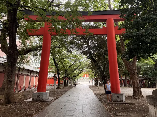 Mit seinen roten Torii-Toren bildet der Hanazono-Schrein eine stille Oase mitten im pulsierenden Shinjuku.
